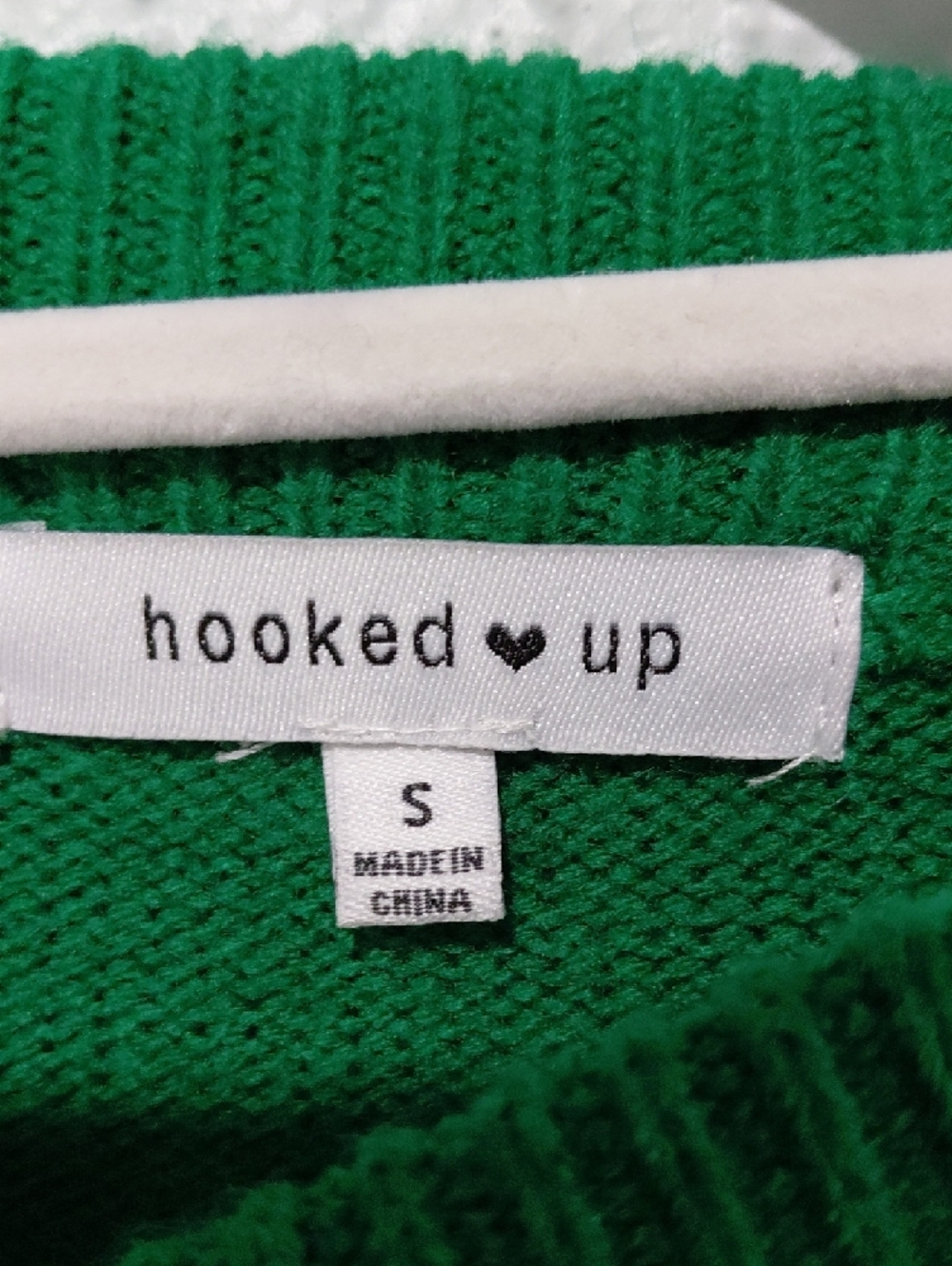 Hooked Up by IOT Green Crewneck Sweater with Pink "AMOUR" Lettering - Picture 5 of 5